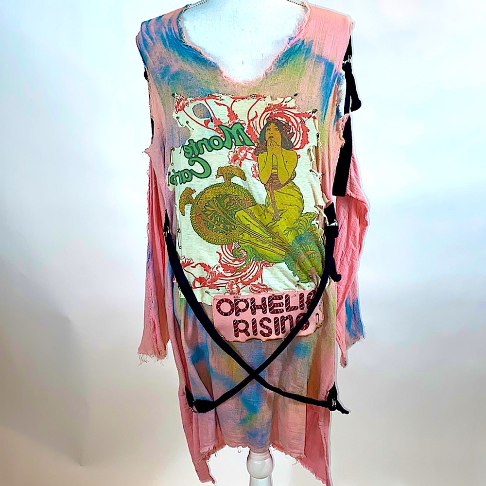 Lexa Vonn original Pink arty patchwork punk strappy dress